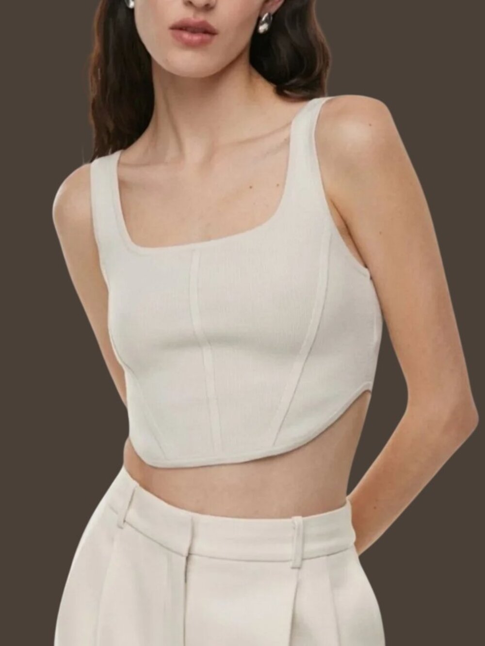 Aritzia Babaton Sculpt Knit Squareneck Bustier Tank Matte Pearl Size Large